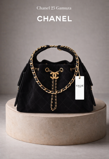 Chanel 25 Gamuza negro
