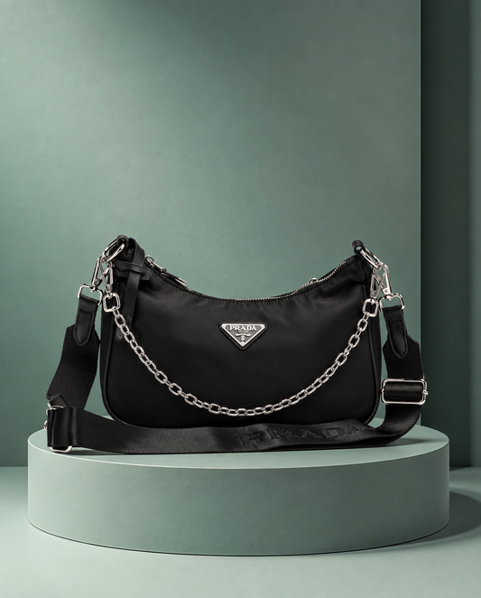 Prada Reedition Pochette Negro Plateado
