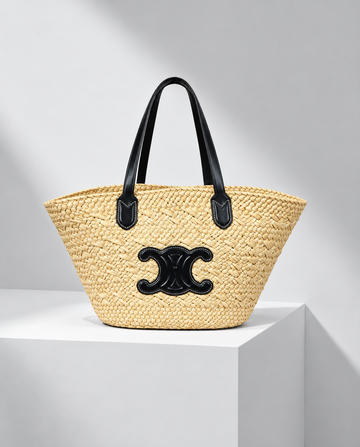 Celine Large Triomphe Basket Rafia Natural Negro