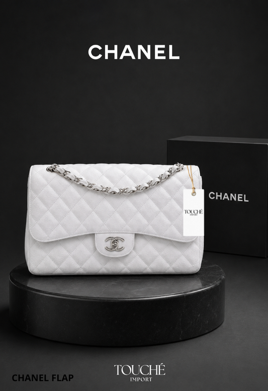 Chanel Flap Blanco Plateado
