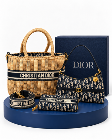 Dior Oblique Wicker Basket Set Azul