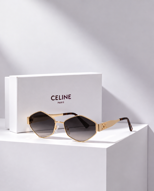 Celine Triomphe Hexagonal Negro Dorado