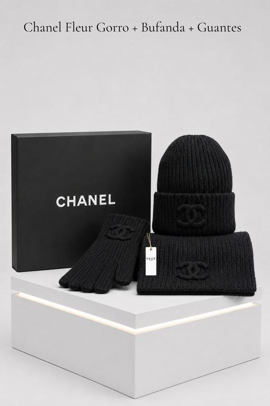 Chanel Fleur Gorro + Bufanda + Guantes