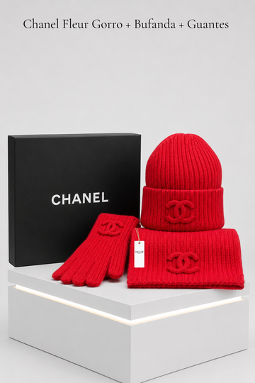 Chanel Fleur Gorro + Bufanda + Guantes