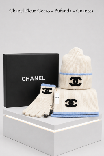 Chanel Fleur Gorro + Bufanda + Guantes