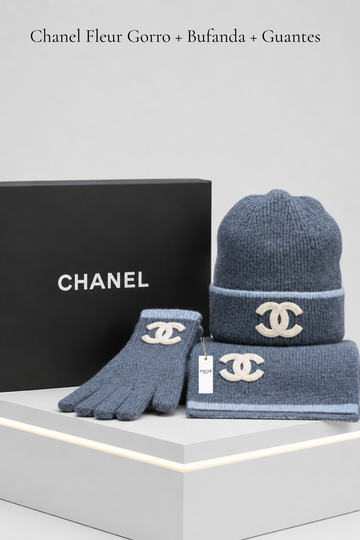 Chanel Fleur Gorro + Bufanda + Guantes