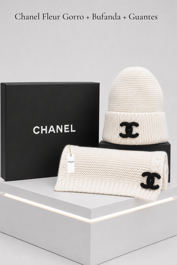 Chanel Fleur Gorro + Bufanda + Guantes