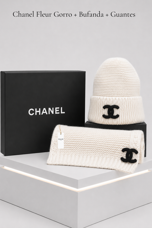 Chanel Fleur Gorro + Bufanda + Guantes