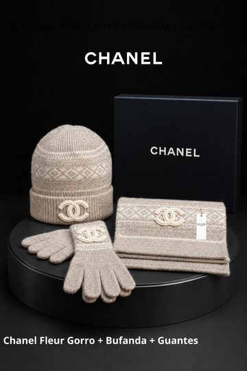 Chanel Fleur Gorro + Bufanda + Guantes