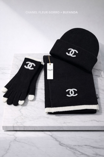 Chanel Fleur Gorro + Bufanda + Guantes