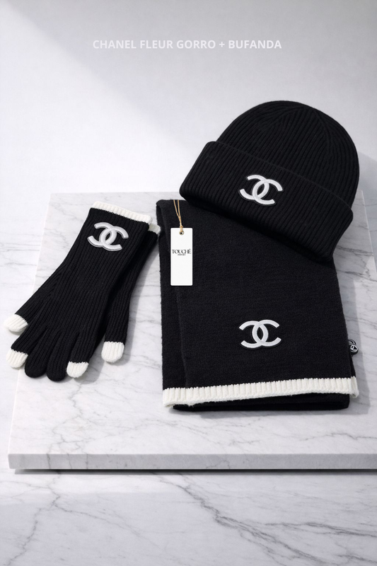 Chanel Fleur Gorro + Bufanda + Guantes