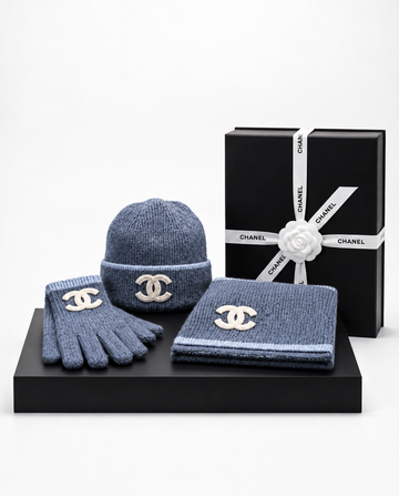 Chanel Fleur Gorro Bufanda Guantes Blanco