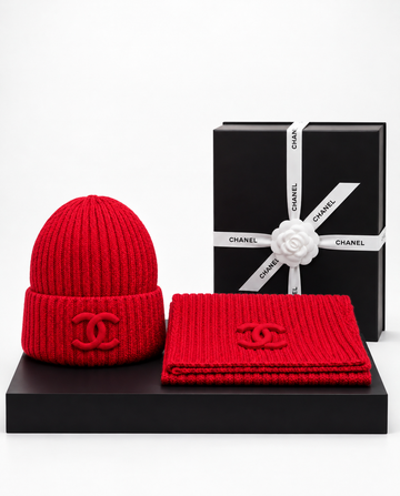 Chanel Fleur Gorro Bufanda Rojo