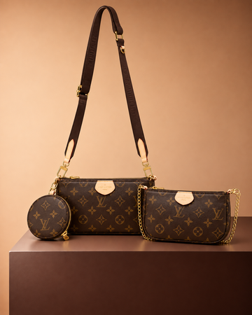 Louis Vuitton Multi Pochette 3 Marrón Monograma Dorado